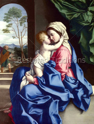 Digitally Restored Catholic Art: Virgin & Child Embracing by Sassoferrato