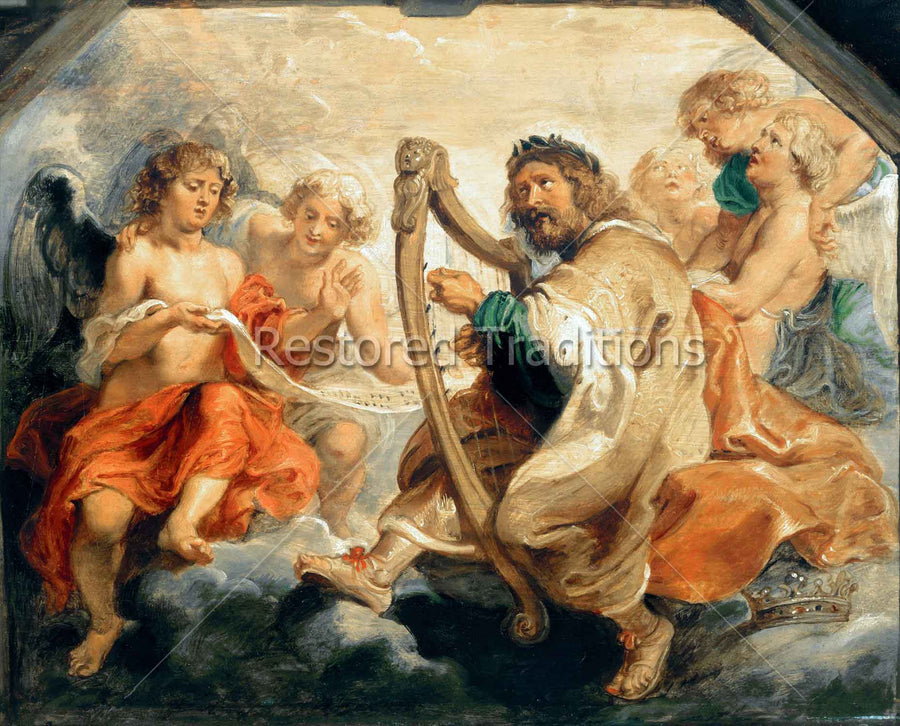 David With Harp and Angels