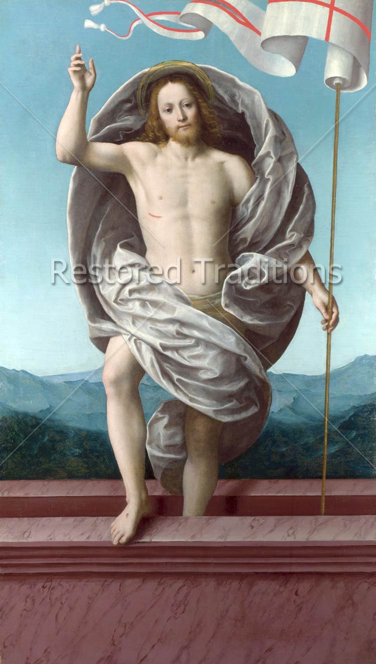 Our Lord stepping from grave