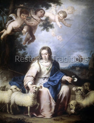 woman with sheep and angels