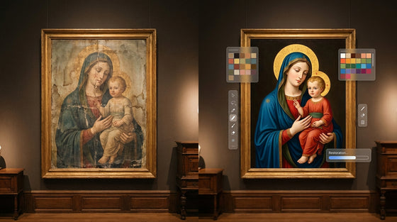 Digital art restoration techniques revive faded Catholic painting. See the before & after of this sacred heritage artwork.