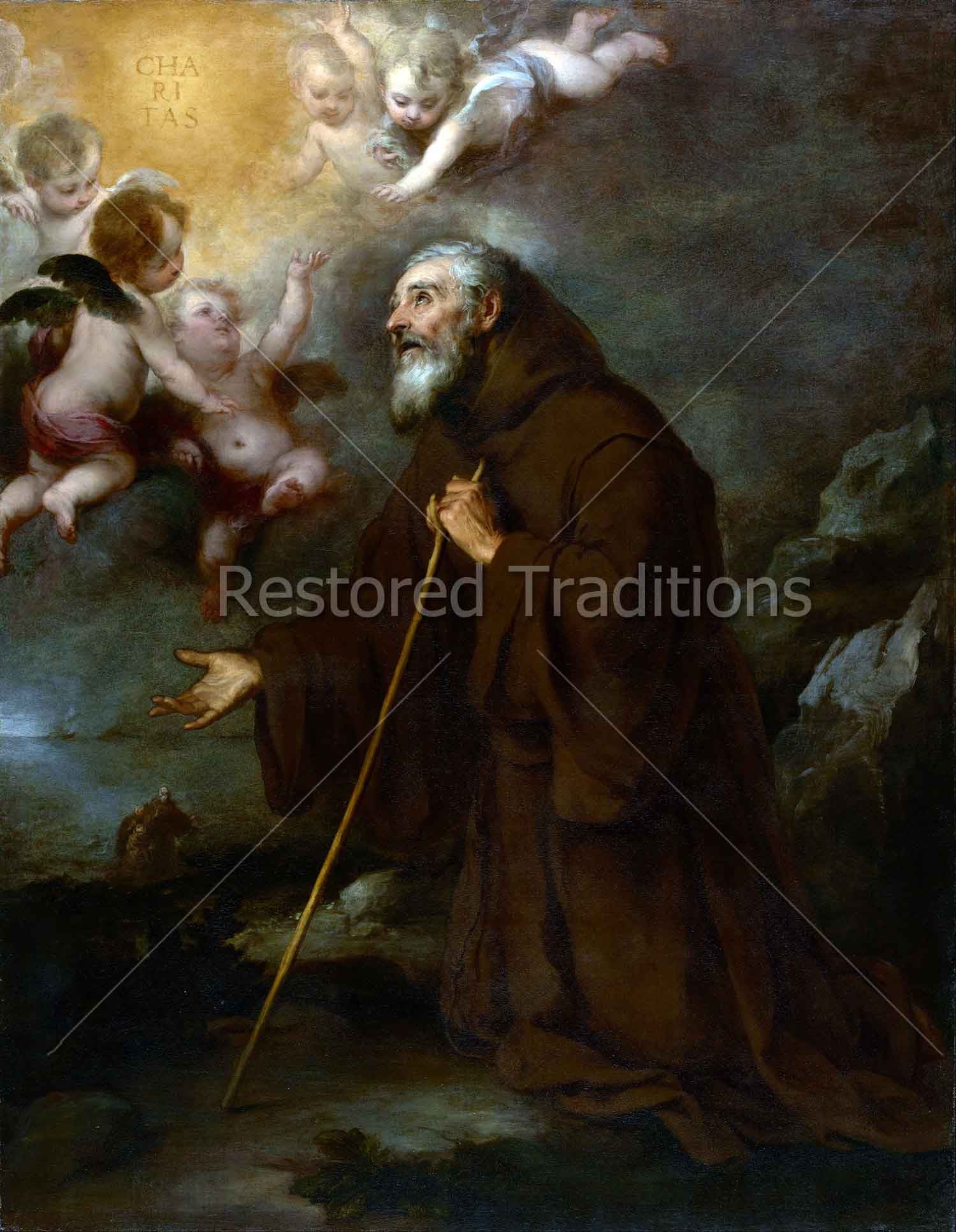 Vision of St. Francis of Paola – Murillo, restored fine-art print
