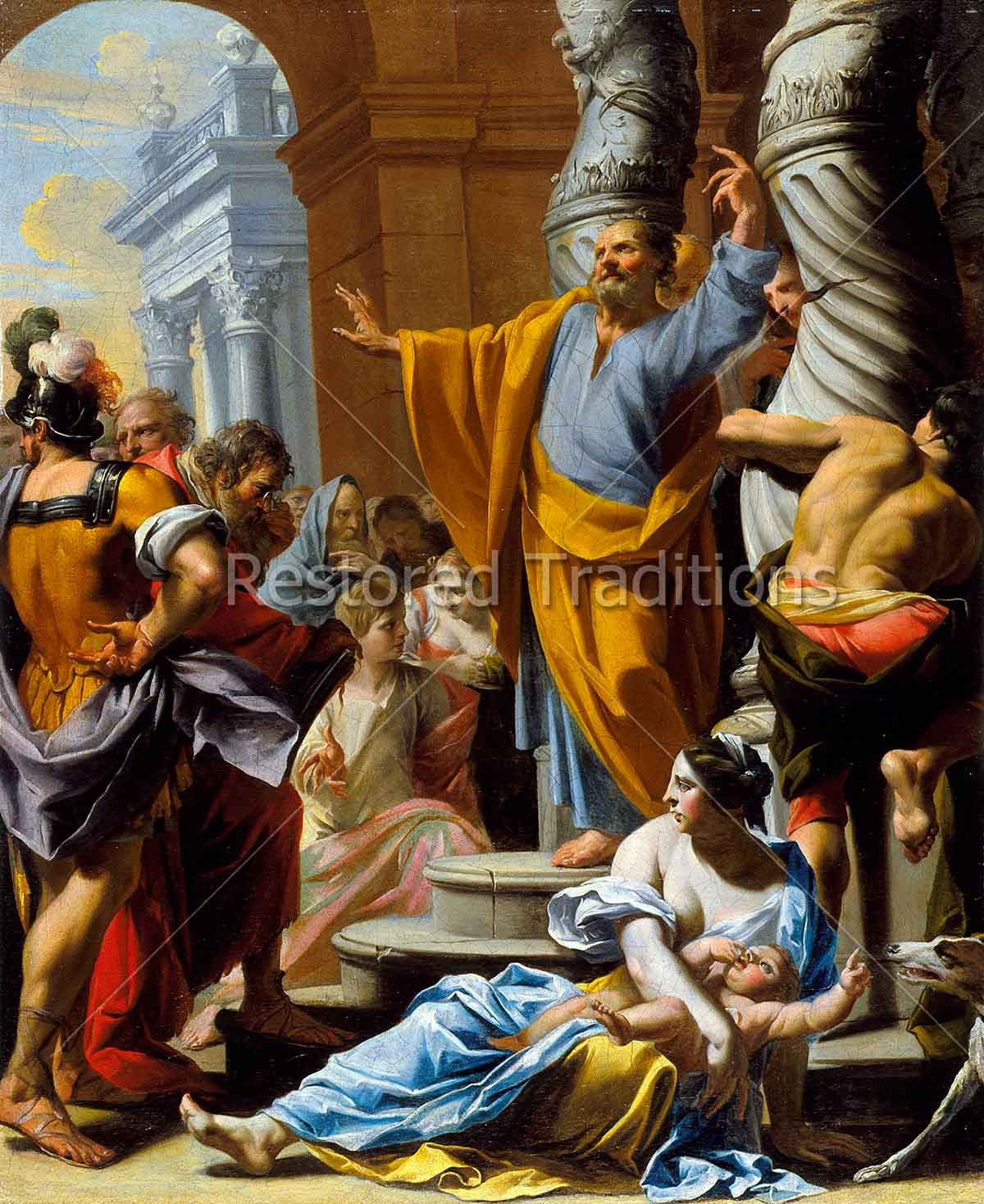 Saint Peter Preaching in Jerusalem – Poerson, restored fine-art print