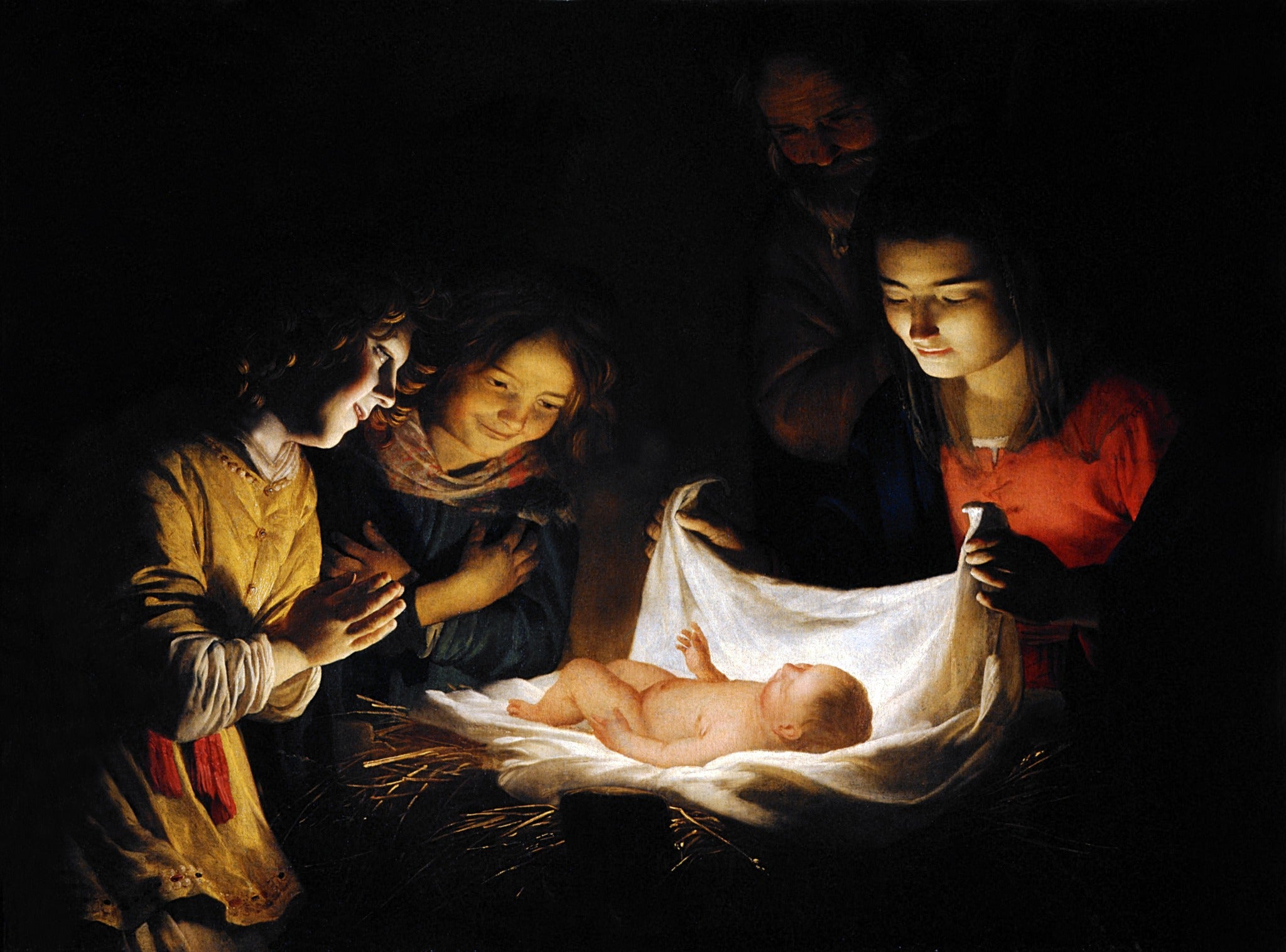 Adoration of the Child – Honthorst, restored fine-art print
