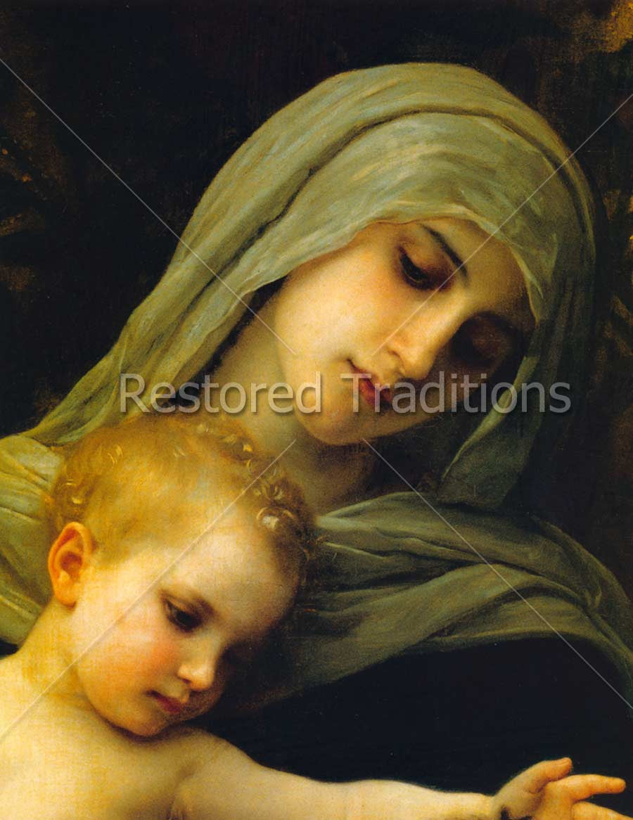 Virgin & Child, detail – Bouguereau, restored fine-art print