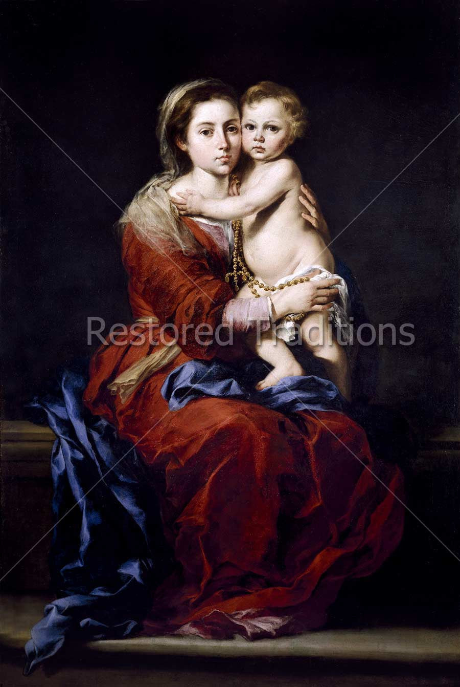 Madonna of the Rosary – Murillo, restored fine-art print