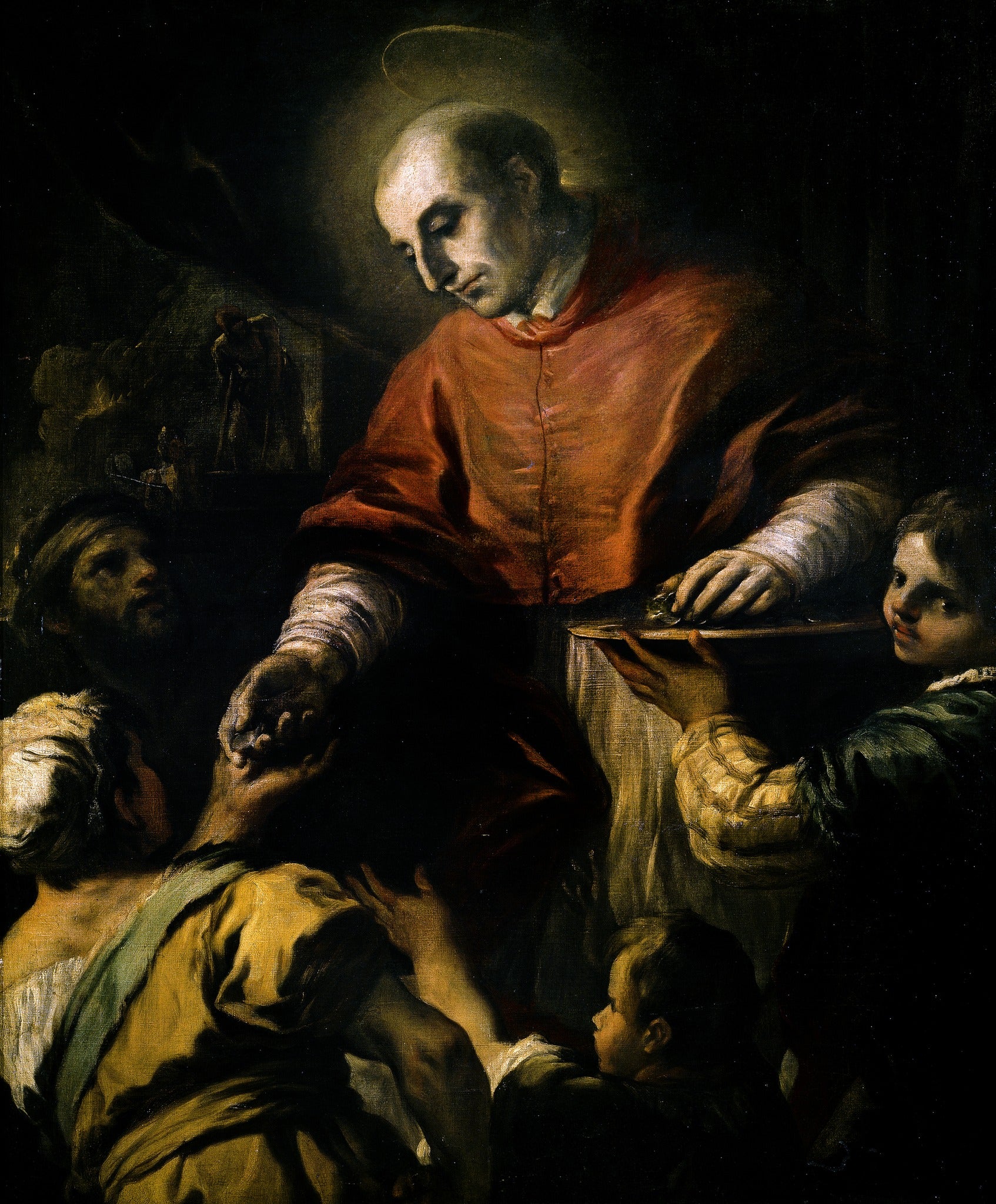 Saint Charles Borromeo giving Alms to the Poor – Giordano, restored fine-art print