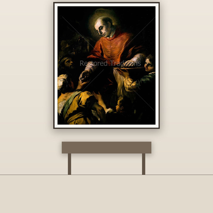 Saint Charles Borromeo giving Alms to the Poor – Giordano, restored fine-art print