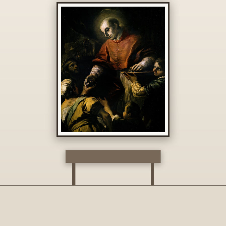 Saint Charles Borromeo giving Alms to the Poor – Giordano, restored fine-art print
