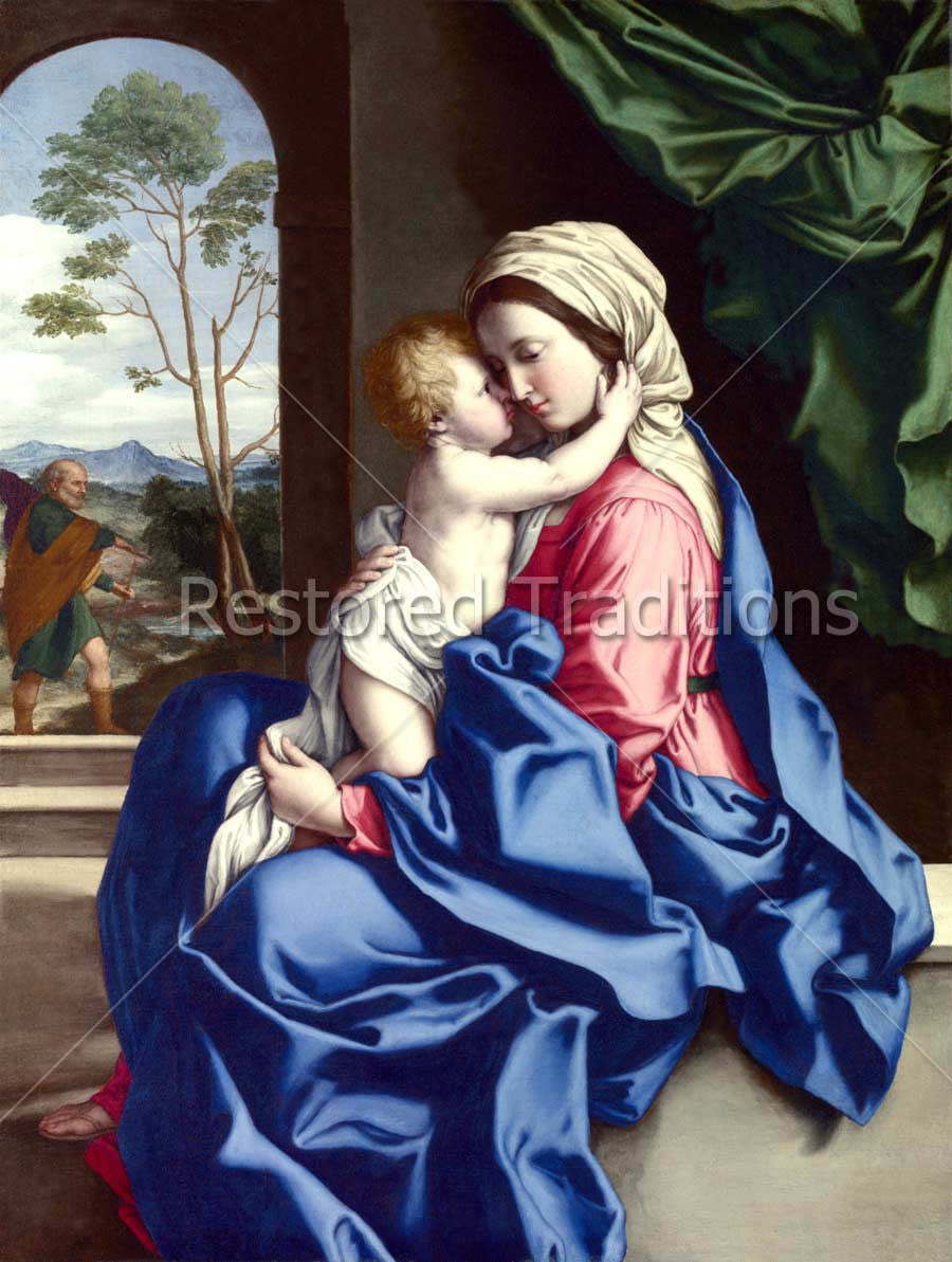 Virgin & Child Embracing – Sassoferrato, restored fine-art print