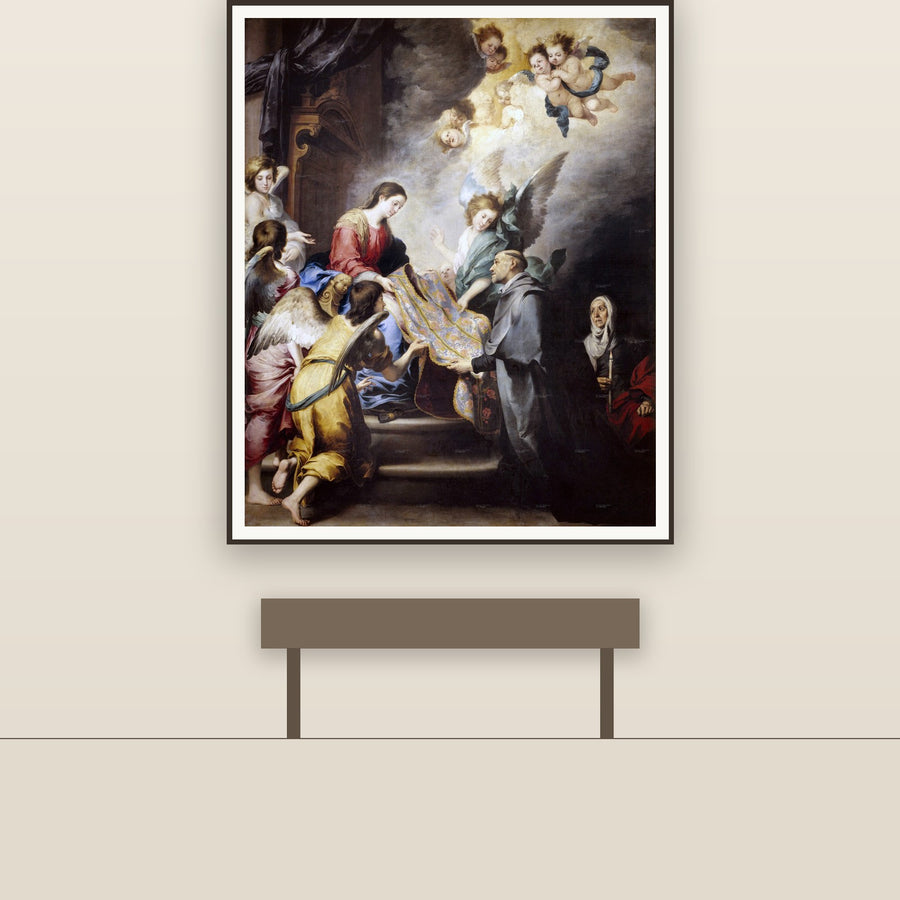 St. Ildephonsus Receiving Chasuble from the Virgin – Murillo, restored fine-art print