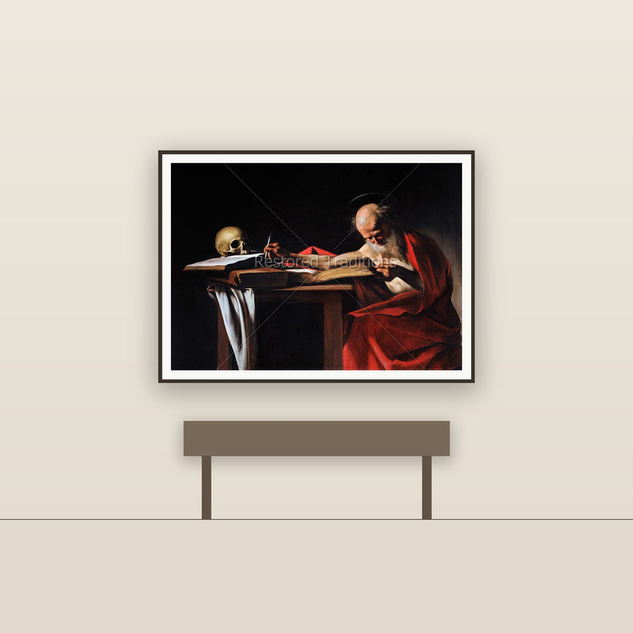 St. Jerome Writing – Caravaggio, restored fine-art print