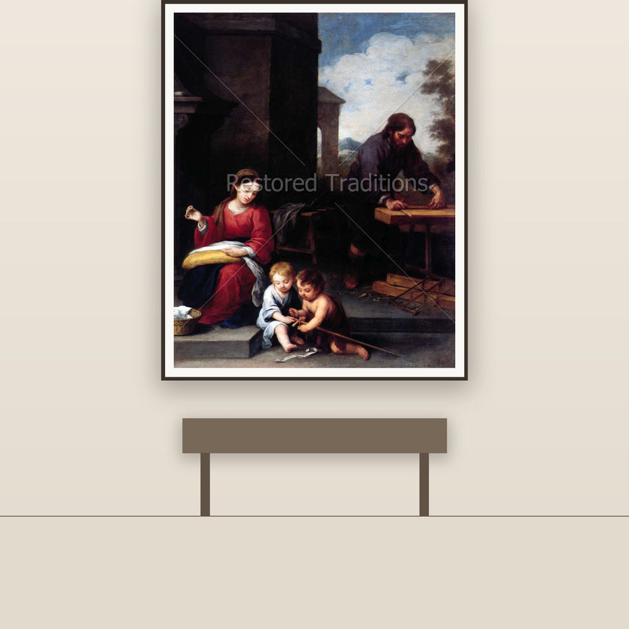 The Holy Family With St. John in Carpenter's Shop – Murillo, restored fine-art print