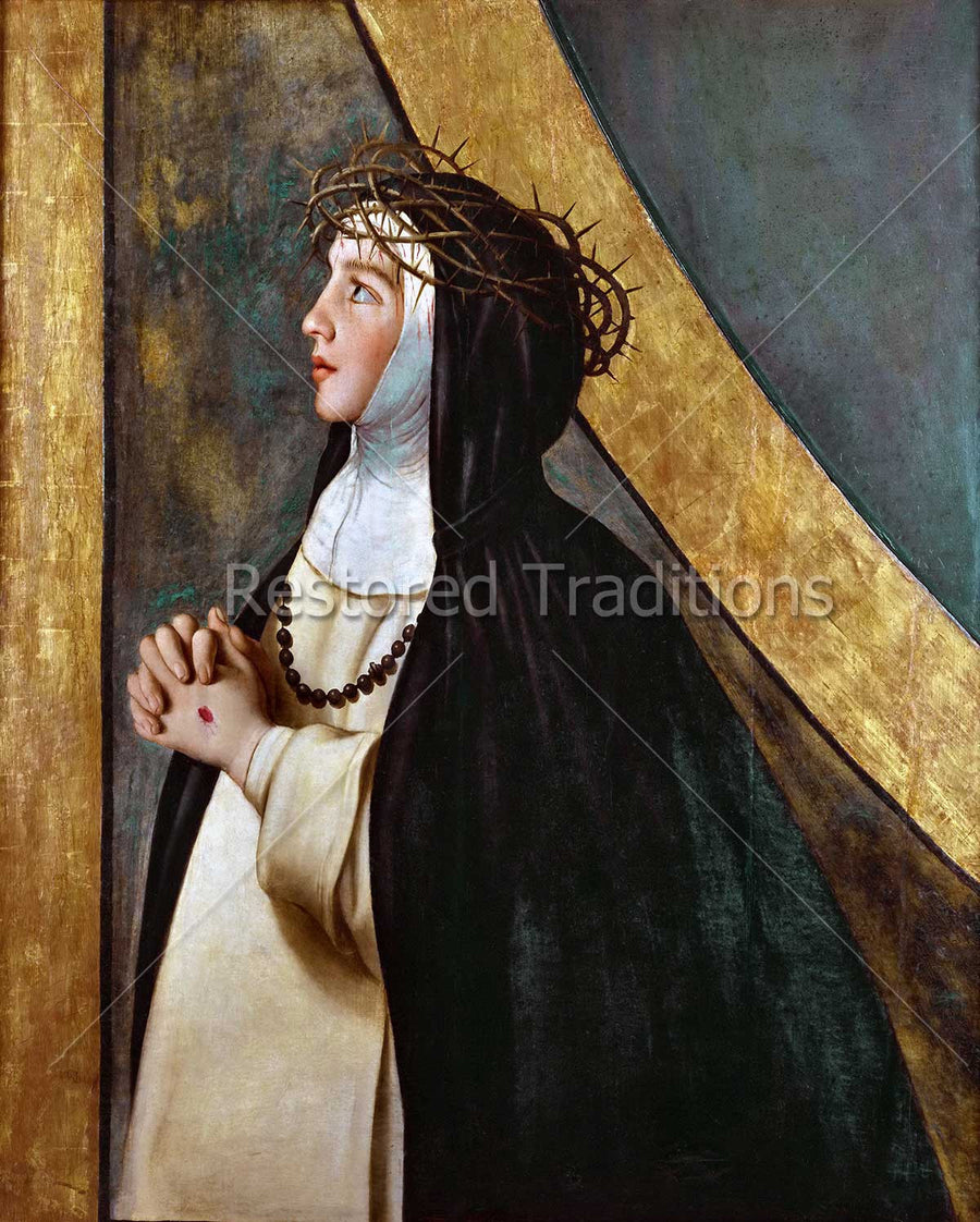 Nun praying and wearing crown of thorns