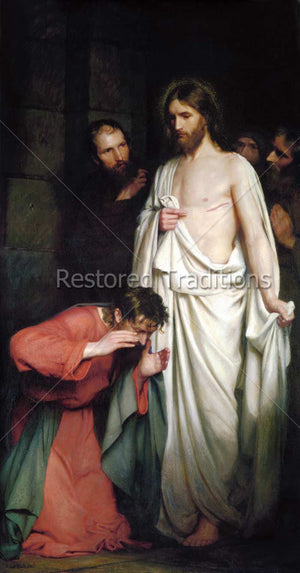 apostle kneeling in front of Christ
