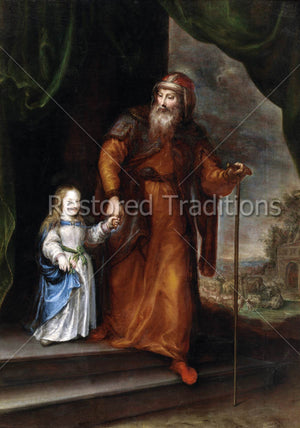 Father leading little daughter by the hand
