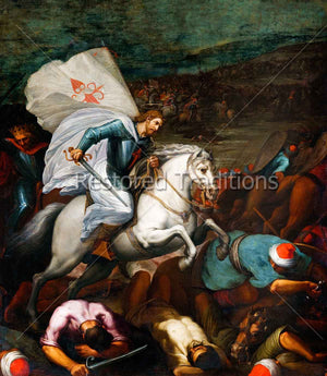 Catholic knight charging Turks