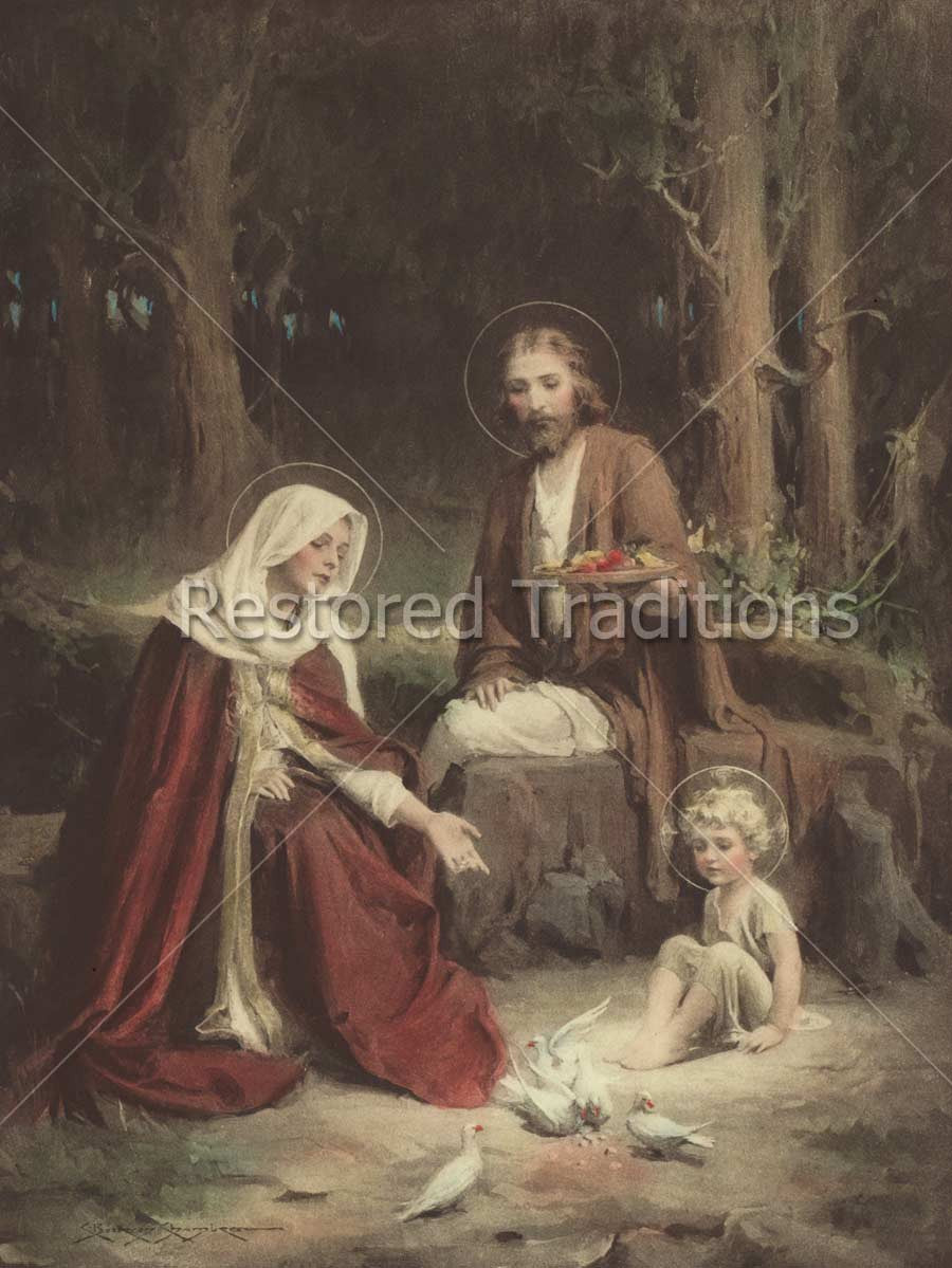 Holy Family in Forest With Birds