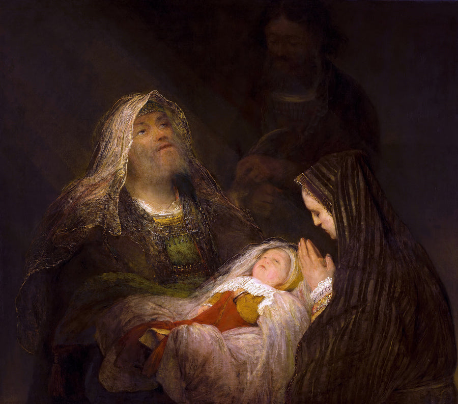 Aged Simeon holding infant Jesus