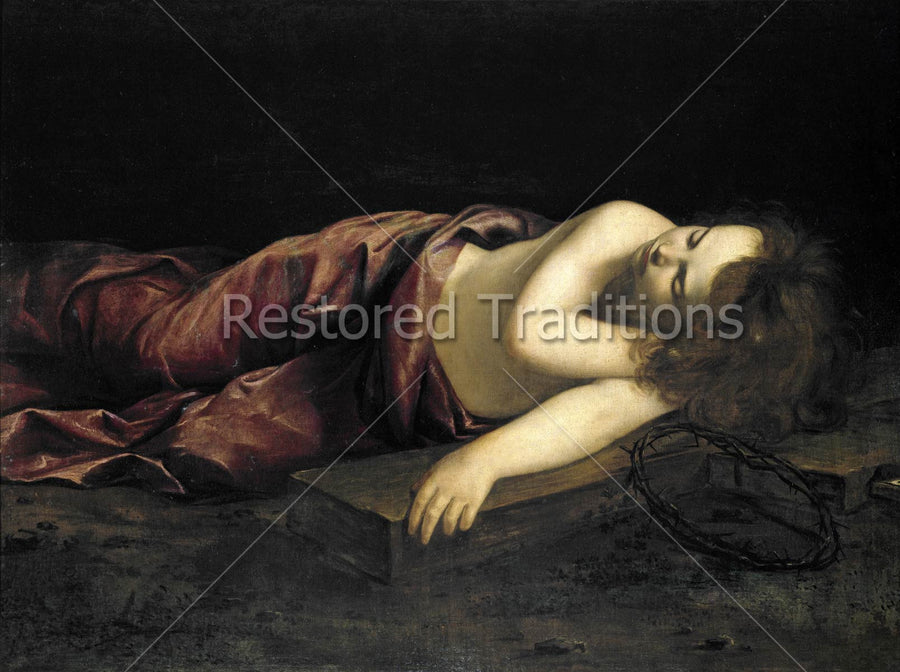 Boy Jesus Sleeping on Wooden Cross