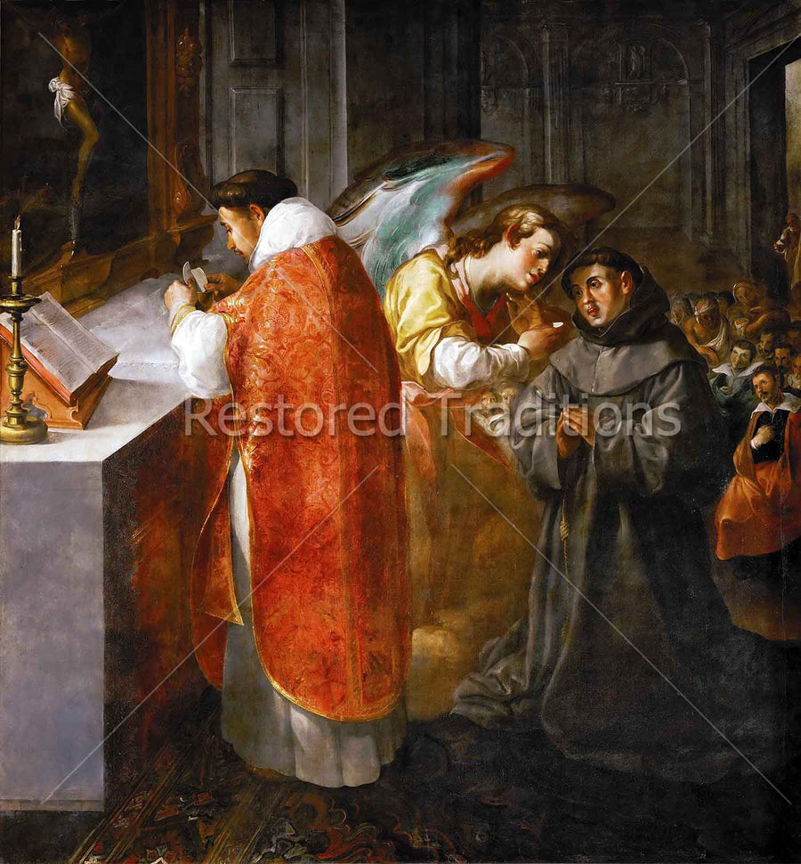 Angel giving Communion  to Franciscan