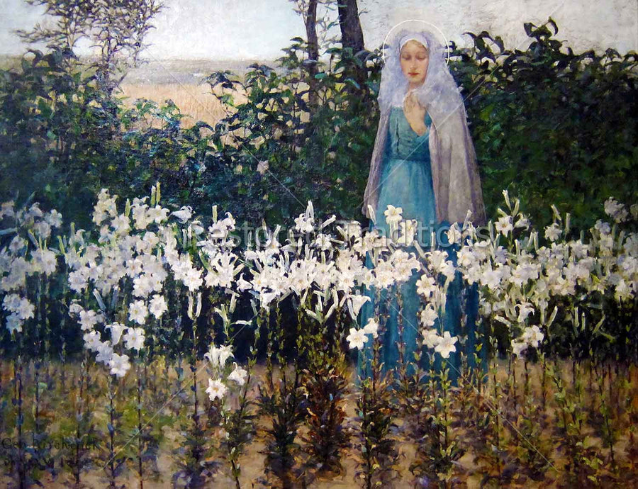 Mary Walking By Flowers