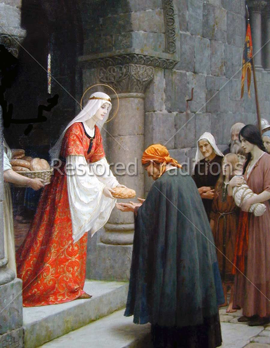 Saintly queen giving bread to poor