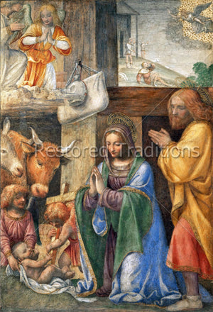The Holy Family on the First Christmas With Images of the Cross