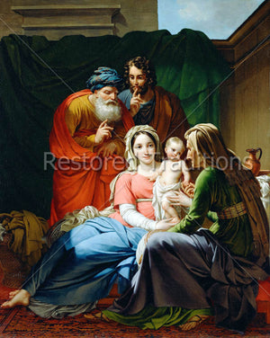 two couples looking at Infant Christ