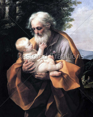 Joseph holds Baby Jesus