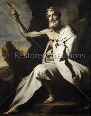 Martyred apostle holding knife up