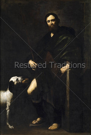 Man and dog with bread in mouth