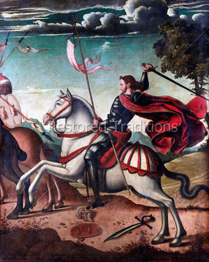 Knight on horseback raising sword