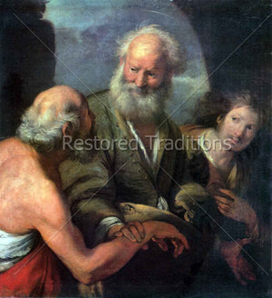 Apostle touching arm of poor man