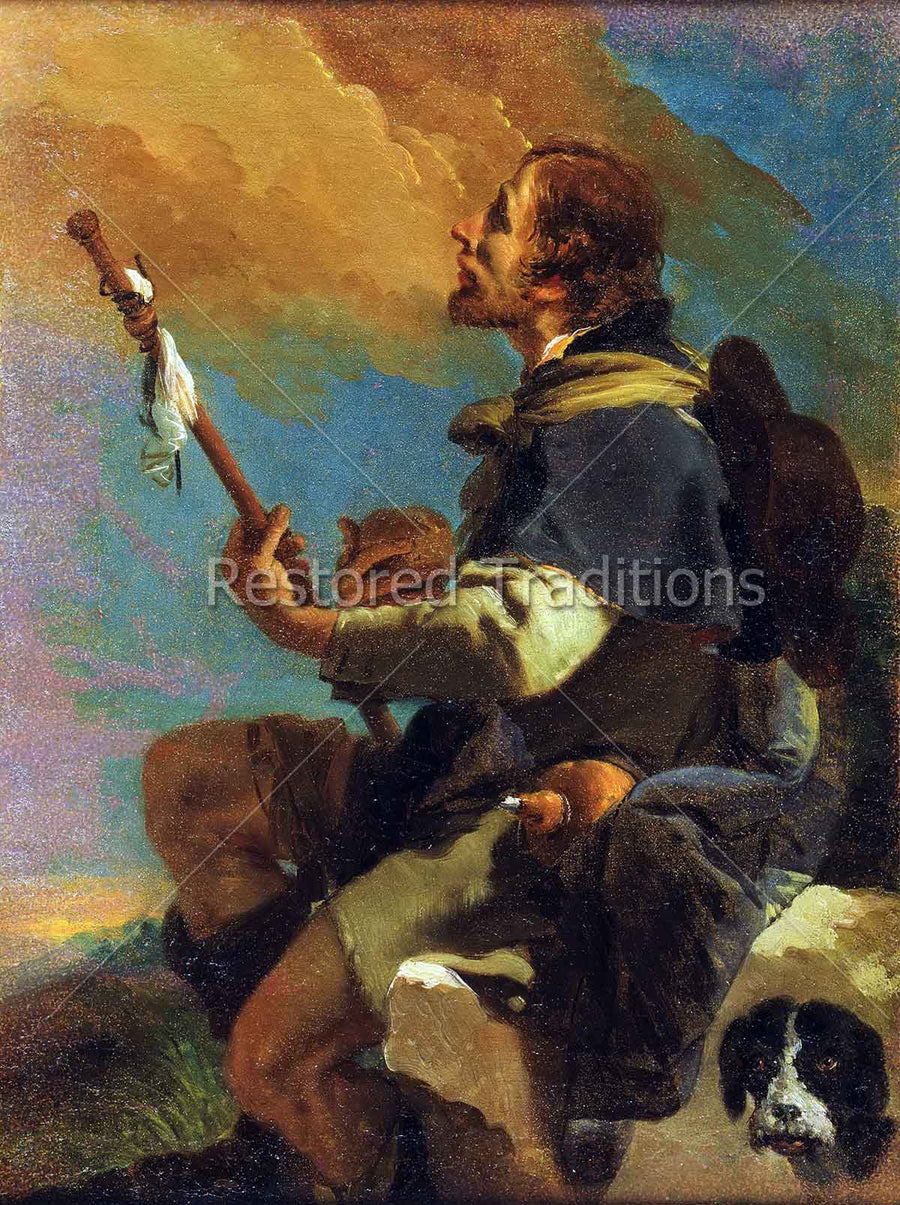 Man holding travelling stick with dog