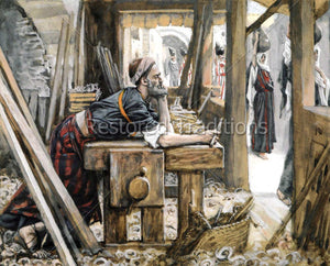 Saint Joseph thinking in his shop