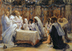 Savior giving hosts to kneeling apostles