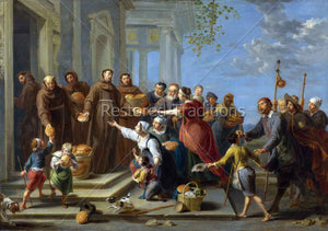Friars giving bread to the poor