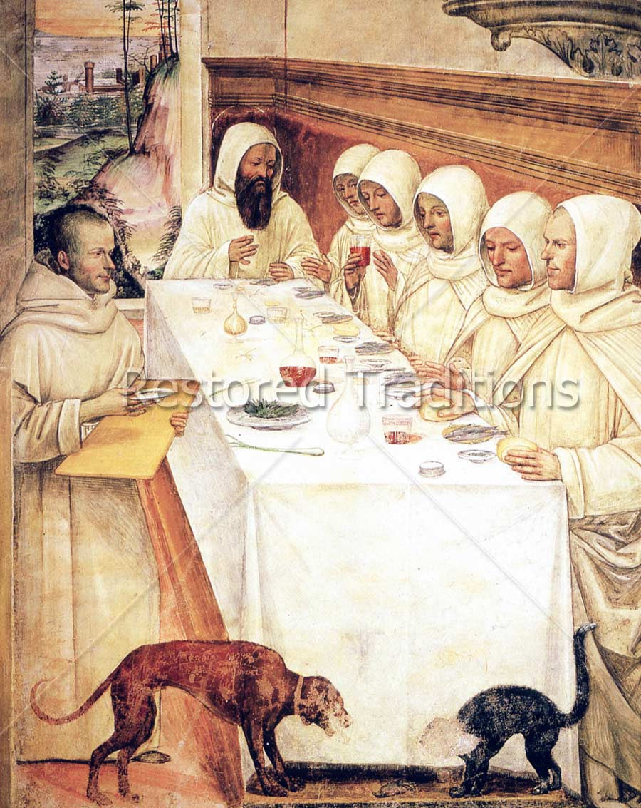 Monks eating in refectory