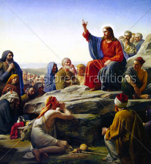 Christ teaching Eight Beatitudes on hill