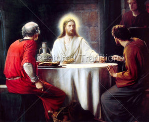 Jesus gives bread to two disciples