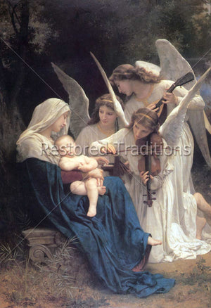 Angels play music for Our Lord and Baby Jesus