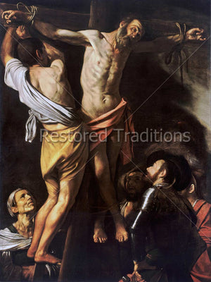 Apostle dying on a cross