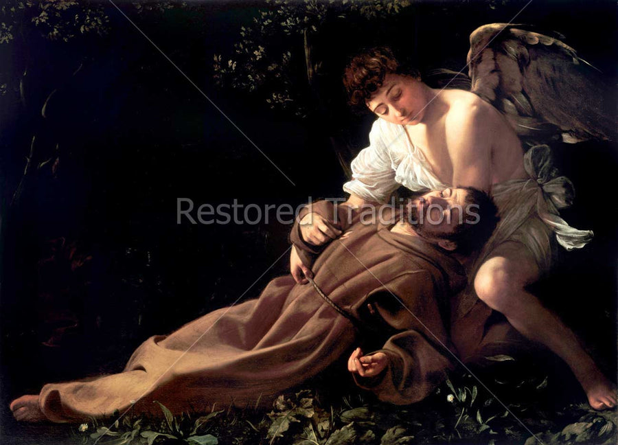 Angel holds Saint Francis Assisi