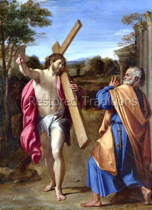 Apostle Peter meeting Jesus with cross