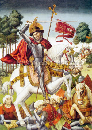 Saintly knight defeating Turks