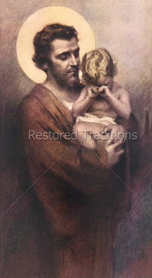 Joseph holds weeping Child Jesus