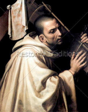 Saintly monk carrying cross of Christ
