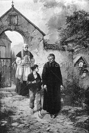 two Catholic clergymen and child