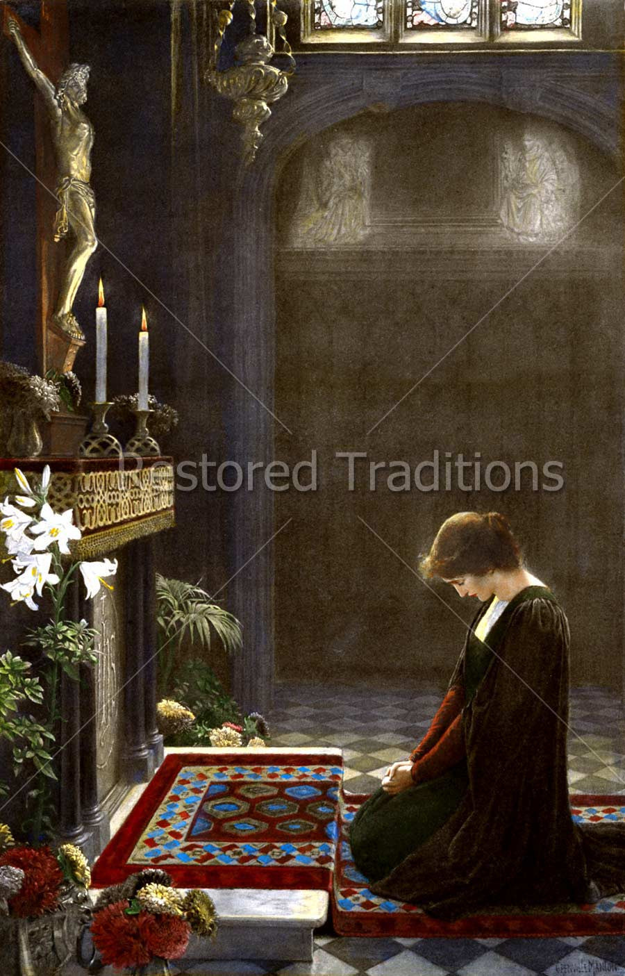 Medieval Woman Praying Before Altar